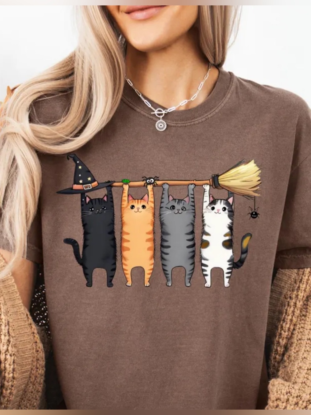 Comfort Colors Hanging Halloween Cats Graphic T-Shirt, Retro Shirt For Cat Lover